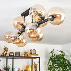 hofstein Gastor Plafonnier, Boule lumineuse Ambre, 10 lumières