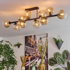 hofstein Gastor Plafonnier, Boule lumineuse Ambre, Clair, 10 lumières