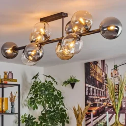 hofstein Gastor Plafonnier, Boule lumineuse Ambre, Clair, Fumé, 10 lumières