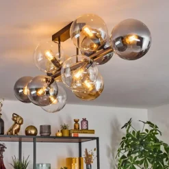 hofstein Gastor Plafonnier, Boule lumineuse Ambre, Clair, Fumé, 10 lumières