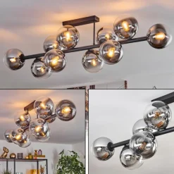 hofstein Gastor Plafonnier, Boule lumineuse Chrome, Clair, Fumé, 10 lumières
