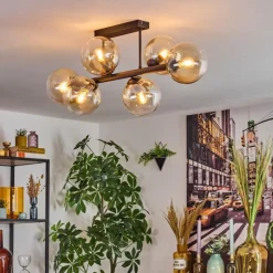 hofstein Gastor Plafonnier, Boule lumineuse Ambre, Clair, 6 lumières