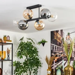 hofstein Gastor Plafonnier, Boule lumineuse Ambre, Clair, Fumé, 6 lumières