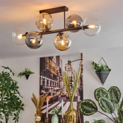 hofstein Gastor Plafonnier, Boule lumineuse Ambre, Clair, Fumé, 6 lumières