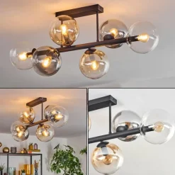 hofstein Gastor Plafonnier, Boule lumineuse Ambre, Clair, Fumé, 6 lumières