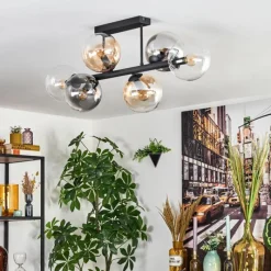 hofstein Gastor Plafonnier, Boule lumineuse Ambre, Clair, Fumé, 6 lumières