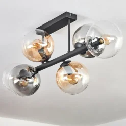 hofstein Gastor Plafonnier, Boule lumineuse Ambre, Clair, Fumé, 6 lumières