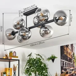 hofstein Gastor Plafonnier, Boule lumineuse Clair, Fumé, 8 lumières