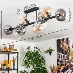 Suspension Verre Fumé-hofstein Gastor Plafonnier, Boule lumineuse Ambre, Clair, Fumé, 10 lumières