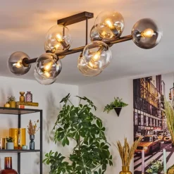 Suspension Verre Fumé-hofstein Gastor Plafonnier, Boule lumineuse Ambre, Clair, Fumé, 10 lumières