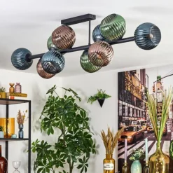 hofstein Gastor Plafonnier, Boule lumineuse Bleu, Vert, Cuivré, 10 lumières