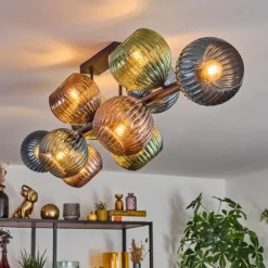 hofstein Gastor Plafonnier, Boule lumineuse Bleu, Vert, Cuivré, 10 lumières
