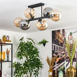 hofstein Gastor Plafonnier, Boule lumineuse Ambre, Fumé, 6 lumières