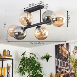 hofstein Gastor Plafonnier, Boule lumineuse Ambre, Fumé, 6 lumières