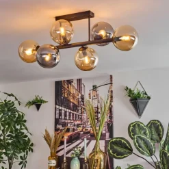 hofstein Gastor Plafonnier, Boule lumineuse Ambre, Fumé, 6 lumières