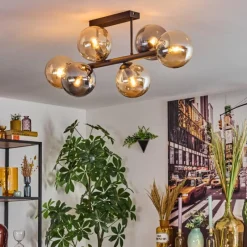 hofstein Gastor Plafonnier, Boule lumineuse Ambre, Fumé, 6 lumières