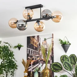 hofstein Gastor Plafonnier, Boule lumineuse Ambre, Fumé, 6 lumières