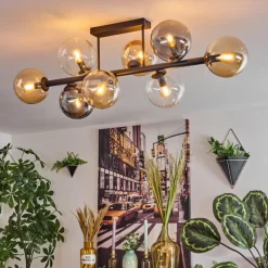 hofstein Gastor Plafonnier, Boule lumineuse Ambre, Clair, Fumé, 8 lumières