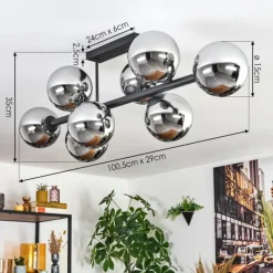 hofstein Gastor Plafonnier, Boule lumineuse Chrome, Fumé, 8 lumières