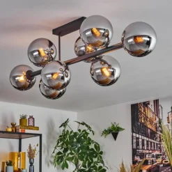 hofstein Gastor Plafonnier, Boule lumineuse Chrome, Fumé, 8 lumières