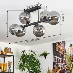 hofstein Gastor Plafonnier, Boule lumineuse Fumé, 6 lumières