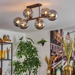 hofstein Gastor Plafonnier, Boule lumineuse Fumé, 6 lumières
