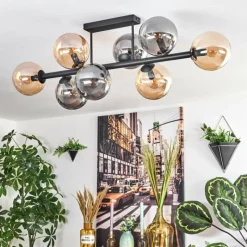 hofstein Gastor Plafonnier, Boule lumineuse Ambre, Fumé, 8 lumières