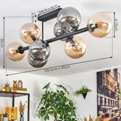hofstein Gastor Plafonnier, Boule lumineuse Ambre, Fumé, 8 lumières