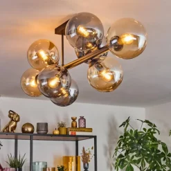 hofstein Gastor Plafonnier, Boule lumineuse Ambre, Fumé, 8 lumières