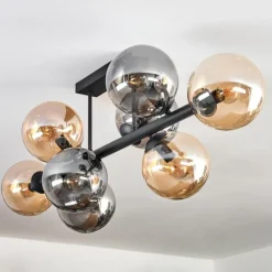 hofstein Gastor Plafonnier, Boule lumineuse Ambre, Fumé, 8 lumières