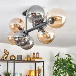 hofstein Gastor Plafonnier, Boule lumineuse Ambre, Fumé, 8 lumières