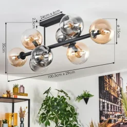 hofstein Gastor Plafonnier, Boule lumineuse Ambre, Clair, Fumé, 8 lumières