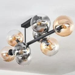 hofstein Gastor Plafonnier, Boule lumineuse Ambre, Clair, Fumé, 8 lumières