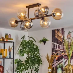 hofstein Gastor Plafonnier, Boule lumineuse Ambre, Clair, Fumé, 8 lumières