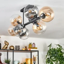hofstein Gastor Plafonnier, Boule lumineuse Ambre, Clair, Fumé, 8 lumières