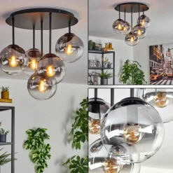hofstein Gastor Plafonnier, Boule lumineuse 45 cm Clair, Fumé, 5 lumières