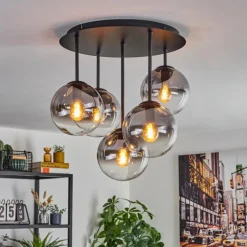hofstein Gastor Plafonnier, Boule lumineuse 45 cm Clair, Fumé, 5 lumières