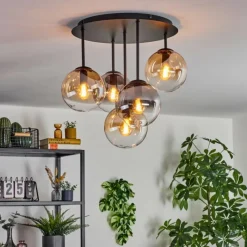 hofstein Gastor Plafonnier, Boule lumineuse 45 cm Ambre, Clair, Fumé, 5 lumières