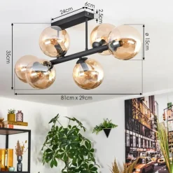 hofstein Gastor Plafonnier, Boule lumineuse Ambre, 6 lumières