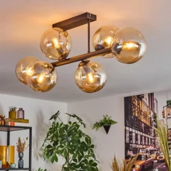 hofstein Gastor Plafonnier, Boule lumineuse Ambre, 6 lumières