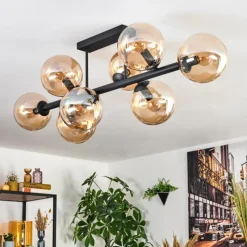 hofstein Gastor Plafonnier, Boule lumineuse Ambre, 8 lumières