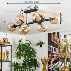 hofstein Gastor Plafonnier, Boule lumineuse Ambre, 8 lumières