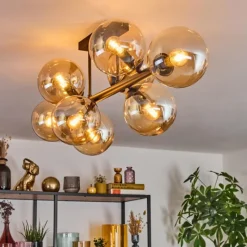 hofstein Gastor Plafonnier, Boule lumineuse Ambre, 8 lumières