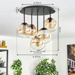 hofstein Gastor Plafonnier, Boule lumineuse 45 cm Ambre, Clair, 5 lumières