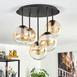 hofstein Gastor Plafonnier, Boule lumineuse 45 cm Ambre, Clair, 5 lumières