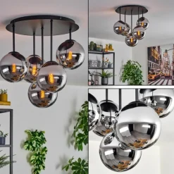 hofstein Gastor Plafonnier, Boule lumineuse 45 cm Chrome, Fumé, 5 lumières