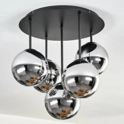 hofstein Gastor Plafonnier, Boule lumineuse 45 cm Chrome, Fumé, 5 lumières