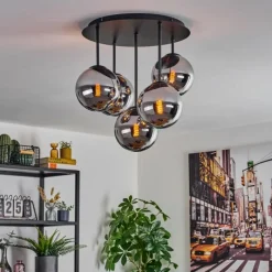 hofstein Gastor Plafonnier, Boule lumineuse 45 cm Chrome, Fumé, 5 lumières