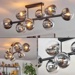 hofstein Gastor Plafonnier, Boule lumineuse Chrome, Clair, Fumé, 8 lumières