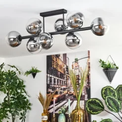 hofstein Gastor Plafonnier, Boule lumineuse Chrome, Clair, Fumé, 8 lumières